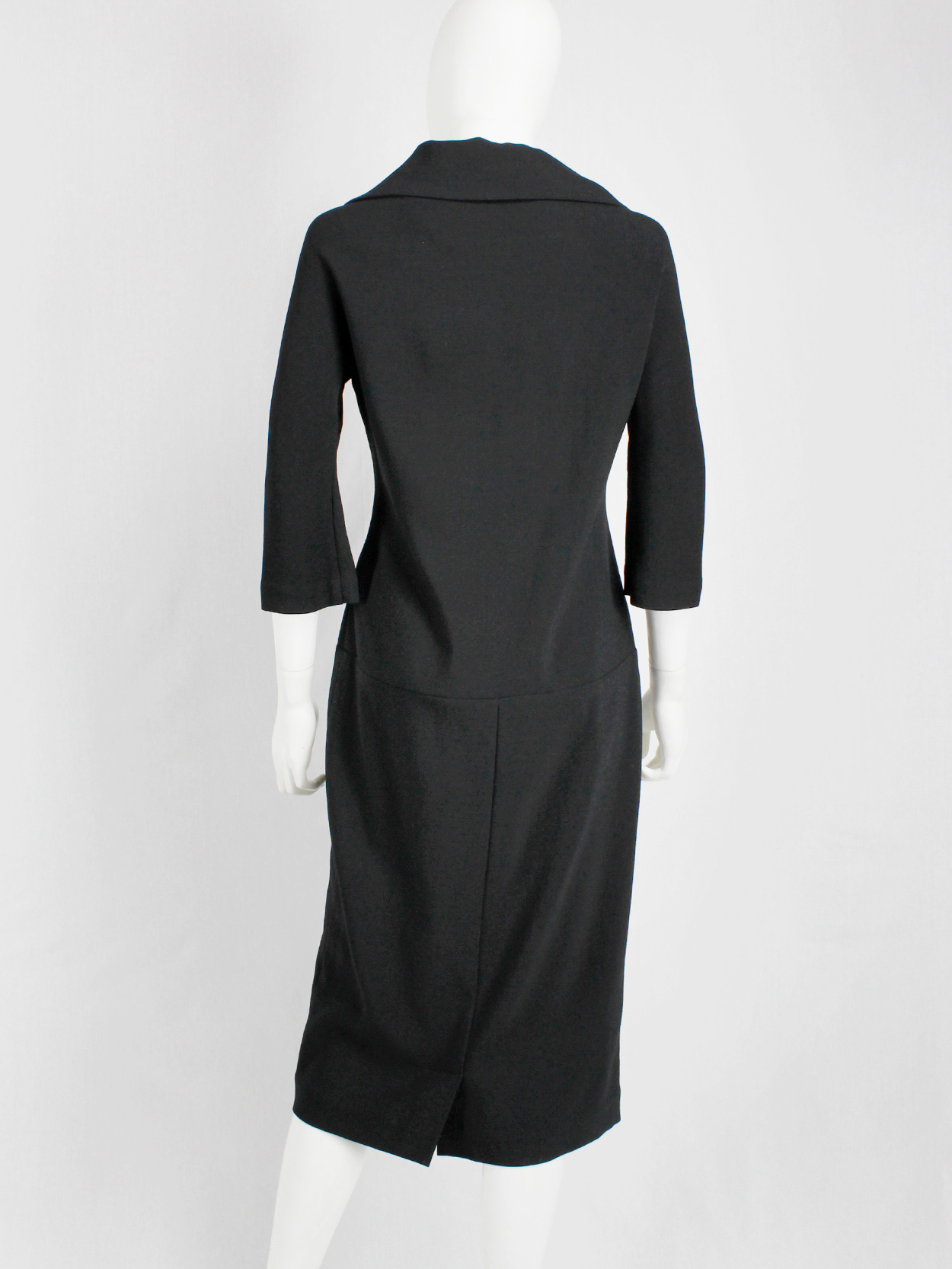 Yohji Yamamoto black twinset-inspired dress with fabric covered buttons ...