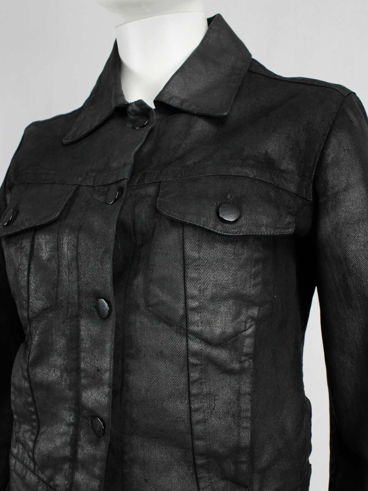 Maison Martin Margiela 6 black coated denim jacket — spring 1997 