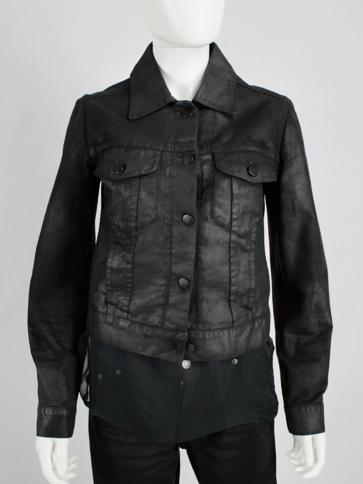 Maison Martin Margiela 6 black coated denim jacket — spring 1997