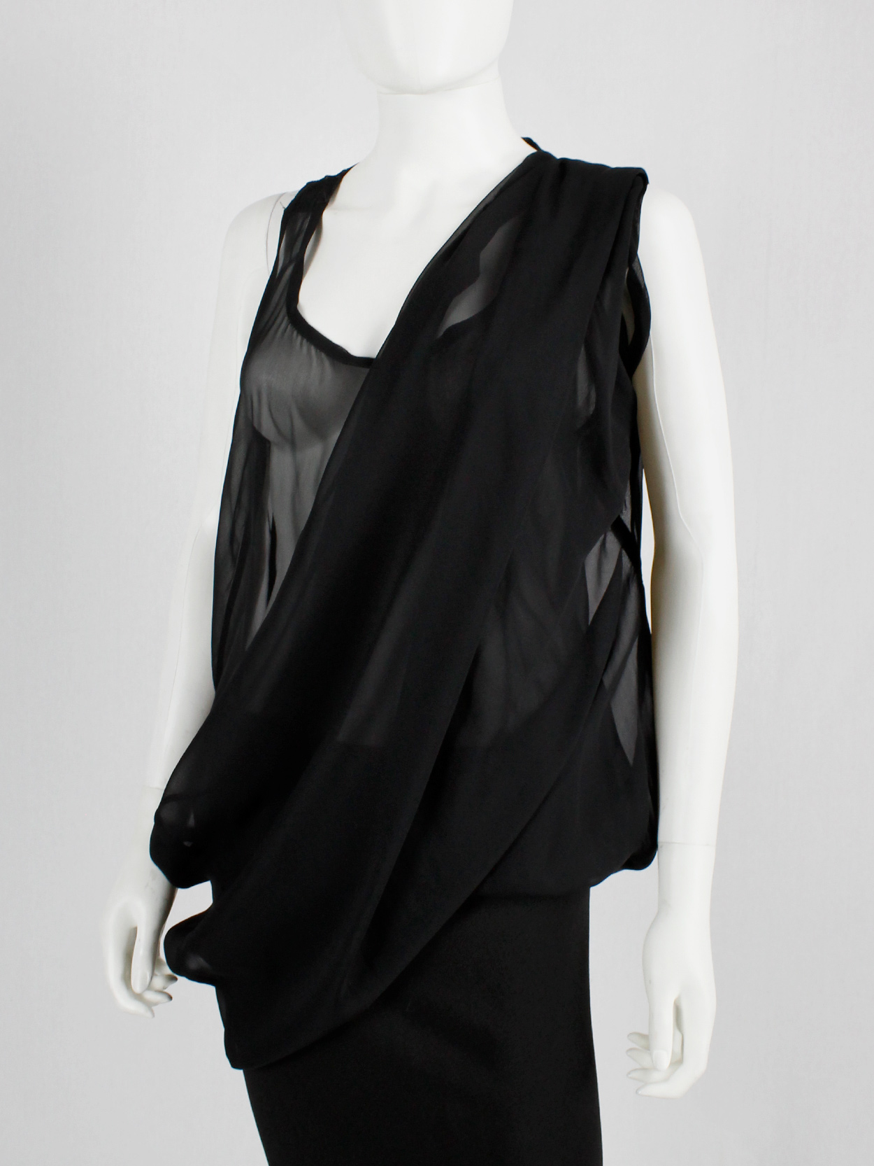 Ann Demeulemeester black sheer draped top or maxi dress - V A N II T A S