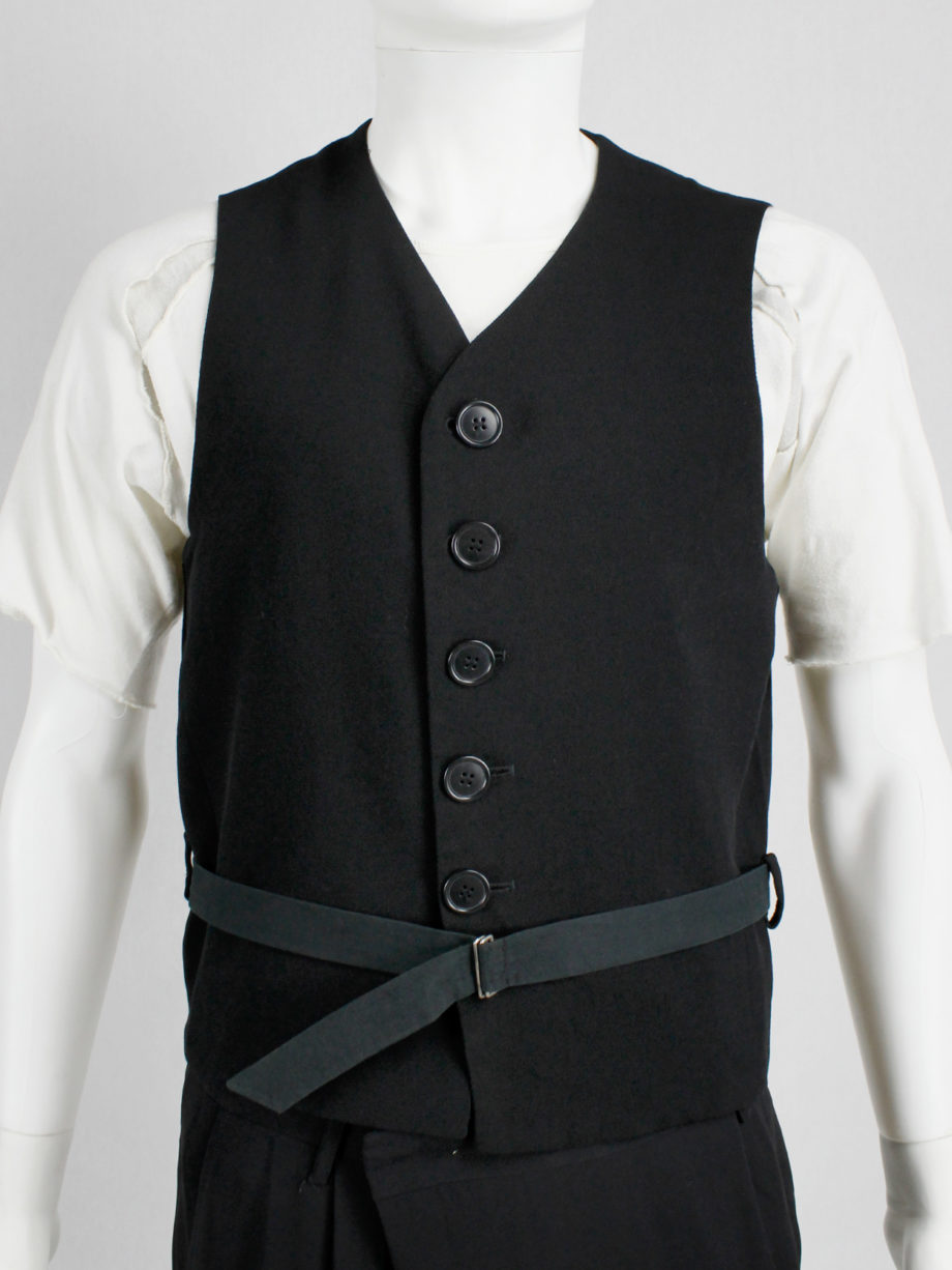 vintage Dirk Bikkembergs black belted waistcoat with slit back early 90s (1)