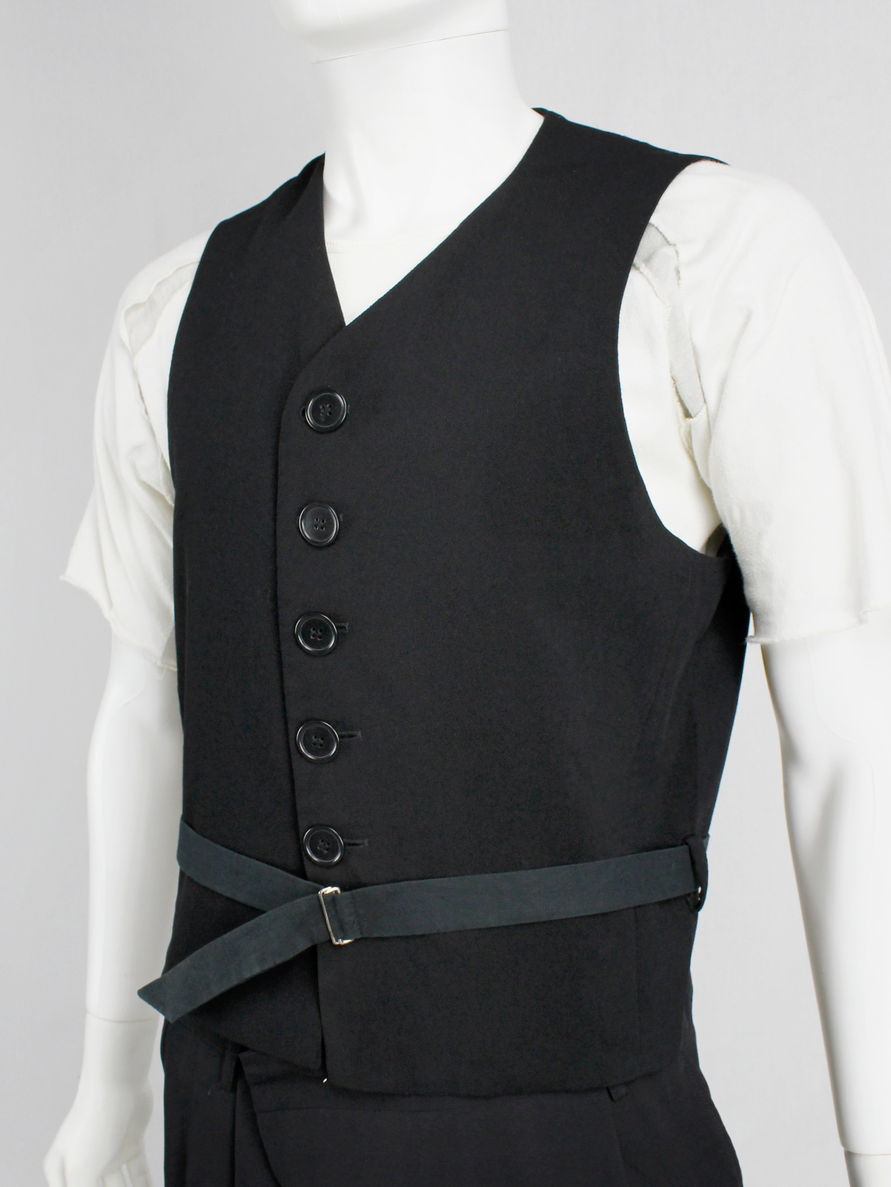 vintage Dirk Bikkembergs black belted waistcoat with slit back early 90s (3)