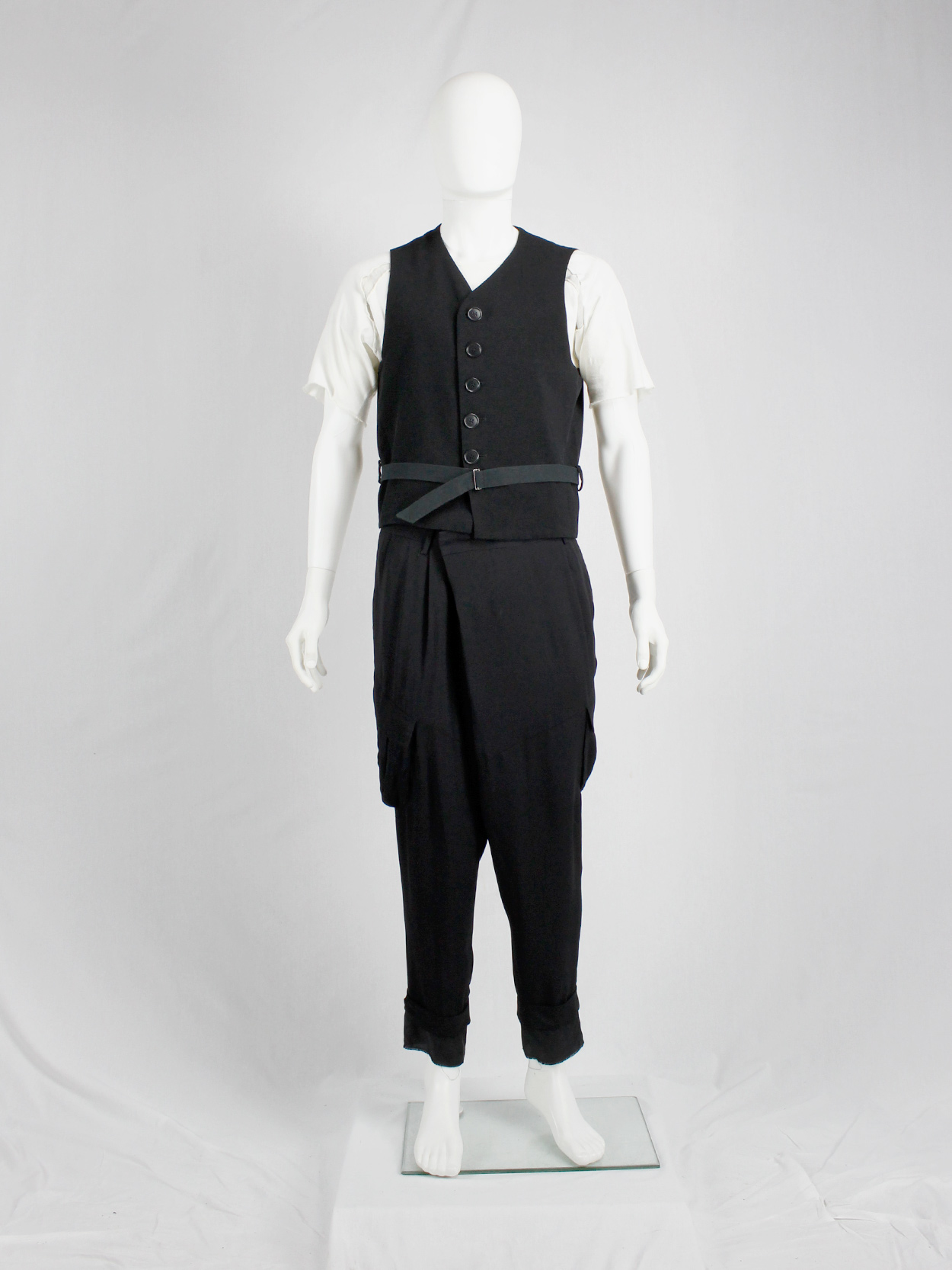 vintage Dirk Bikkembergs black belted waistcoat with slit back early 90s (4)