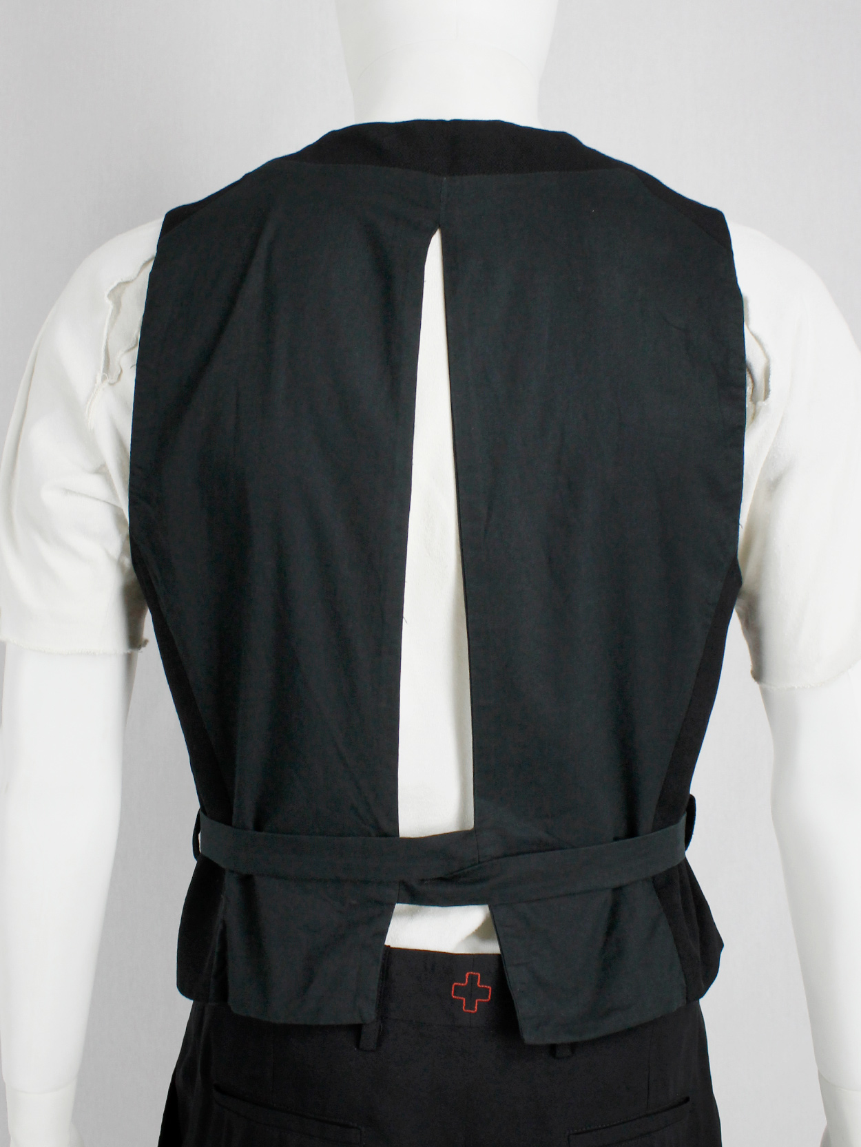 vintage Dirk Bikkembergs black belted waistcoat with slit back early 90s (6)