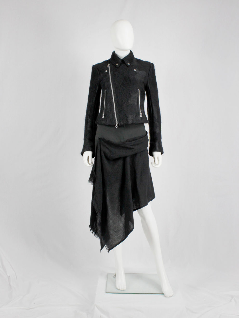 vintage Yohji Yamamoto black miniskirt with black draped scarf (5)