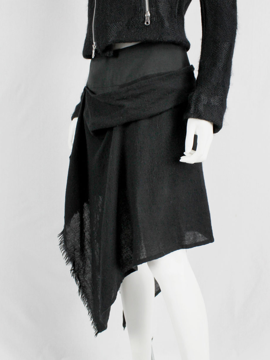 vintage Yohji Yamamoto black miniskirt with black draped scarf (7)