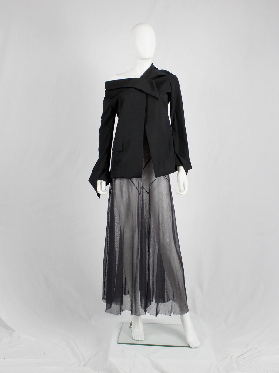 vintage Yohji Yamamoto black off the shoulder blazer with deconstructed neckline runway spring 2005 (3)