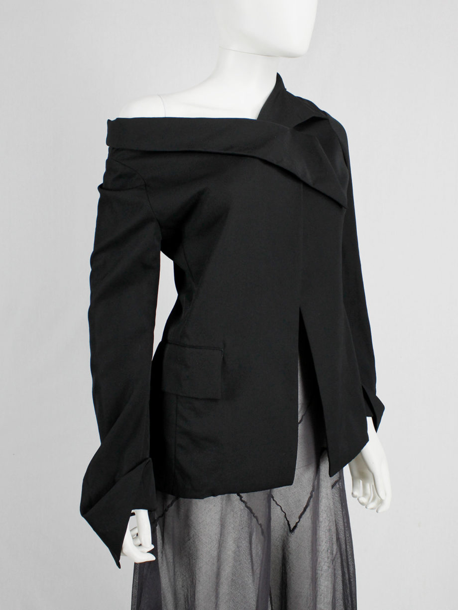 vintage Yohji Yamamoto black off the shoulder blazer with deconstructed neckline runway spring 2005 (5)