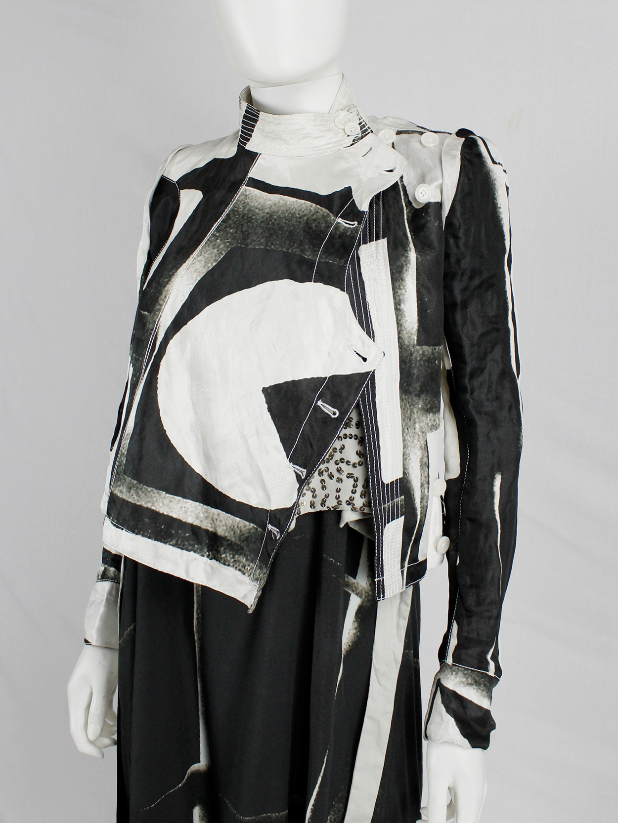 Ann Demeulemeester black and white fencing jacket with side button ...