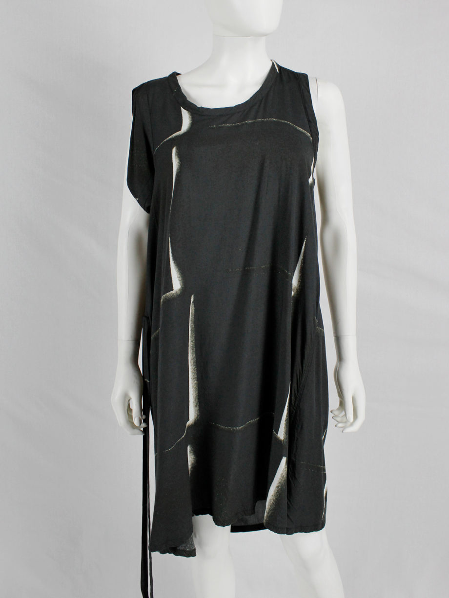 Ann Demeulemeester black dress with beige spraypaint print and straps spring 2011 (1)