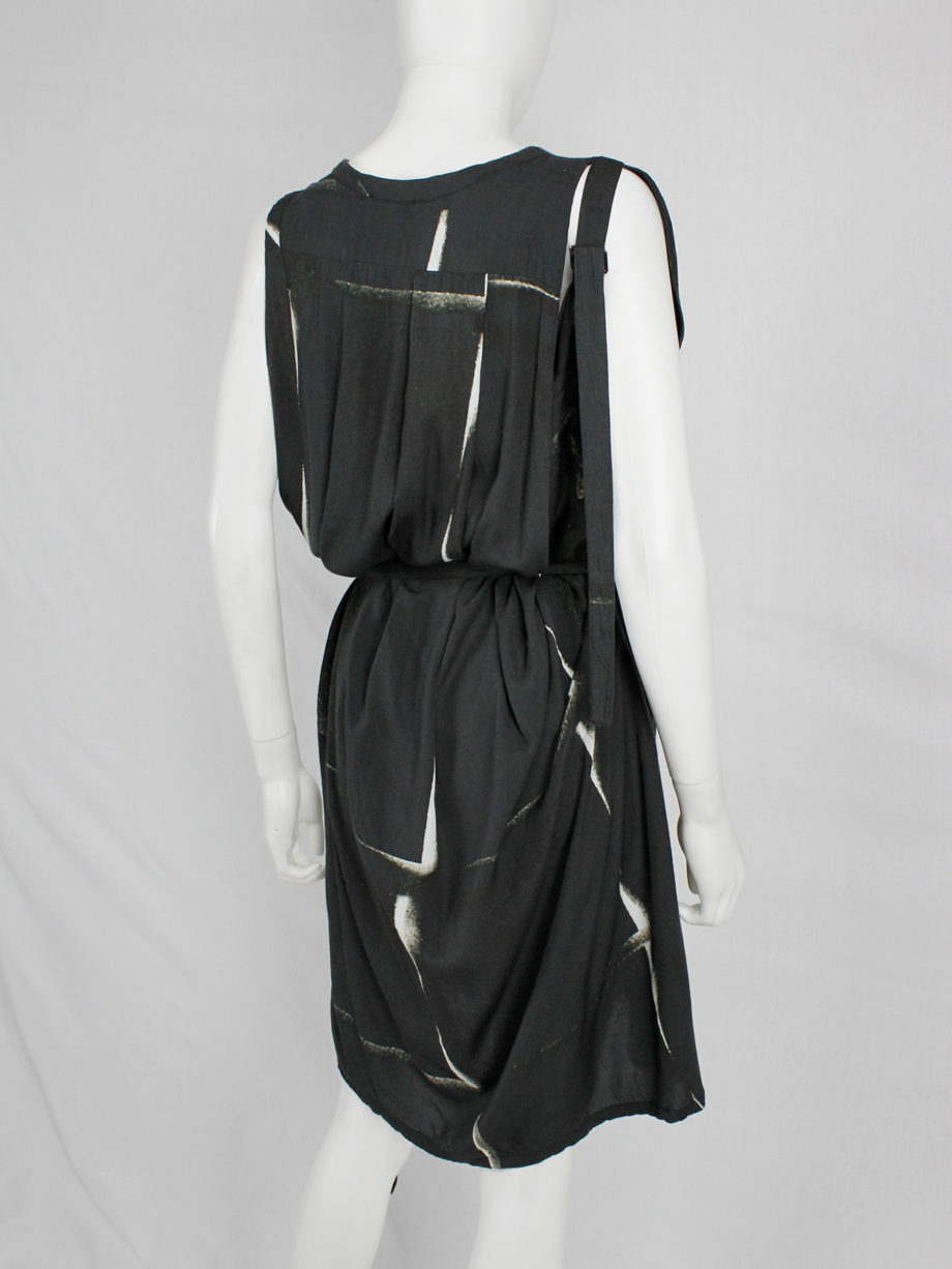 Ann Demeulemeester black dress with beige spraypaint print and straps spring 2011 (10)