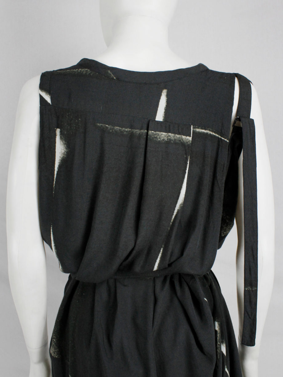 Ann Demeulemeester black dress with beige spraypaint print and straps spring 2011 (12)