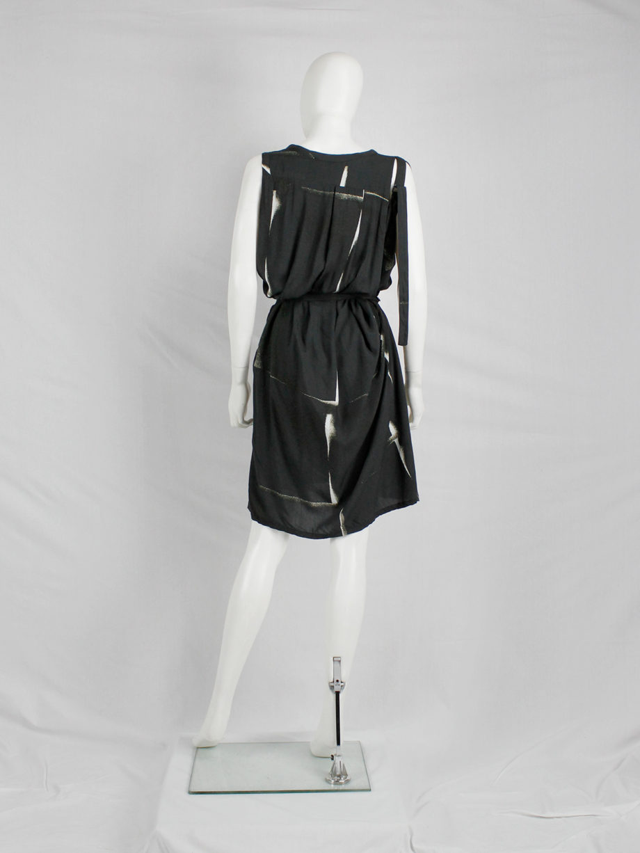 Ann Demeulemeester black dress with beige spraypaint print and straps spring 2011 (14)