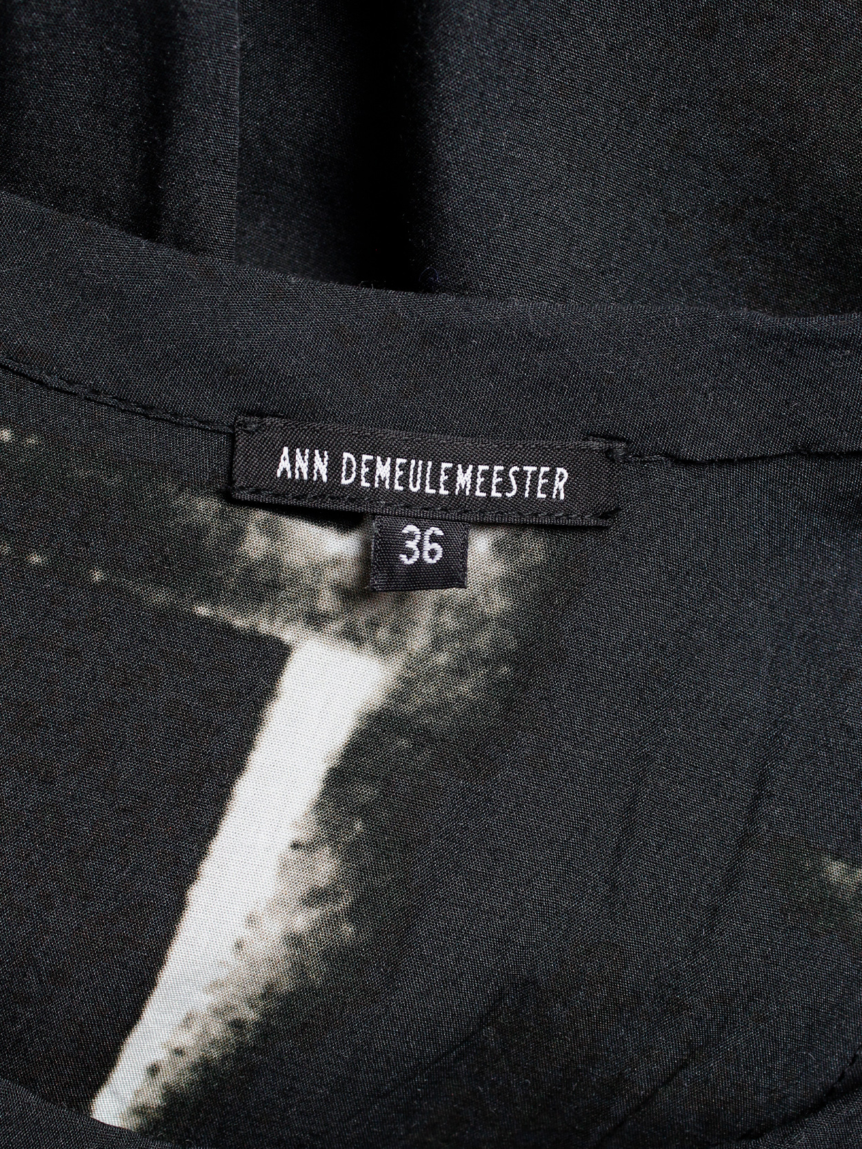 Ann Demeulemeester black dress with beige spraypaint print and straps spring 2011 (17)
