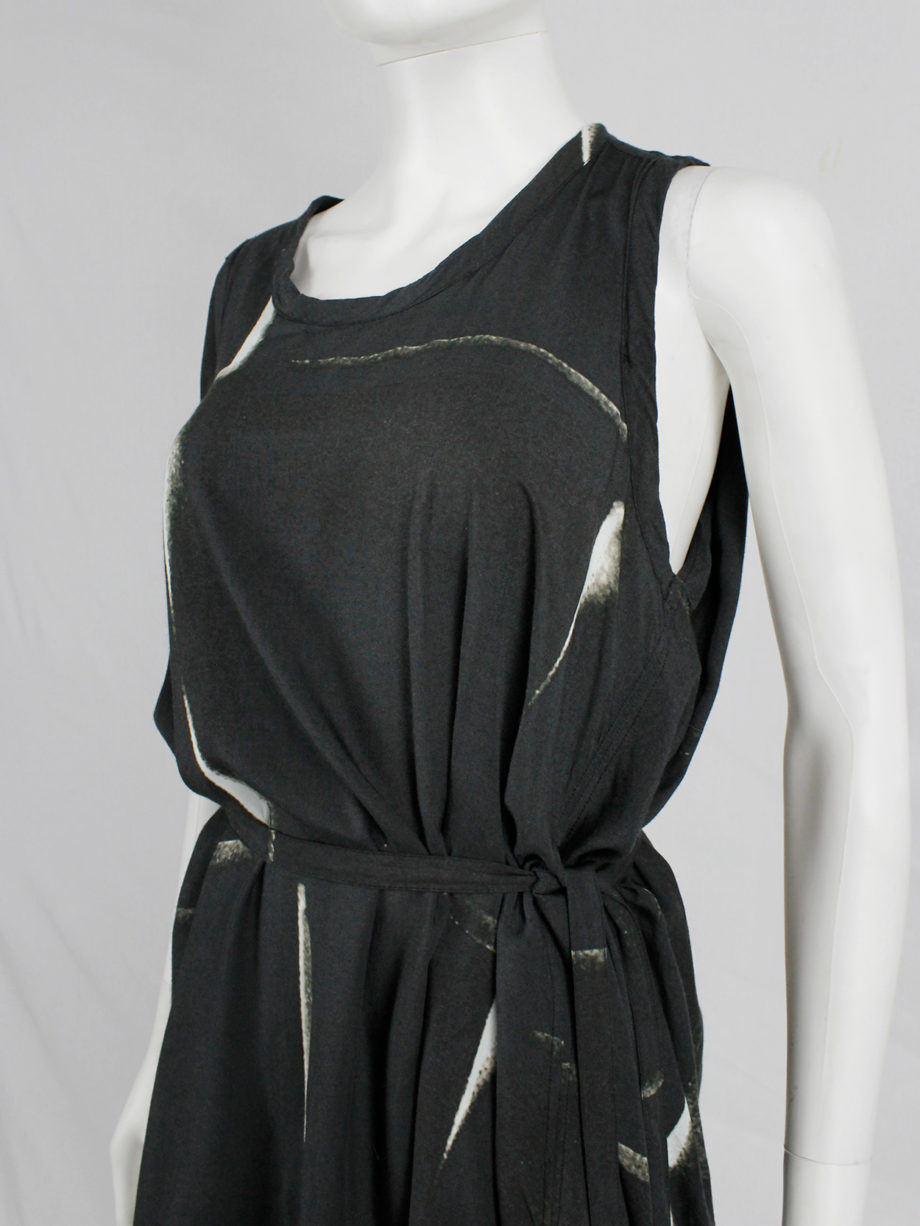 Ann Demeulemeester black dress with beige spraypaint print and straps spring 2011 (2)