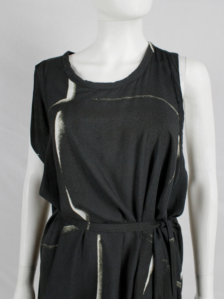 Ann Demeulemeester black dress with beige spraypaint print and straps spring 2011 (3)