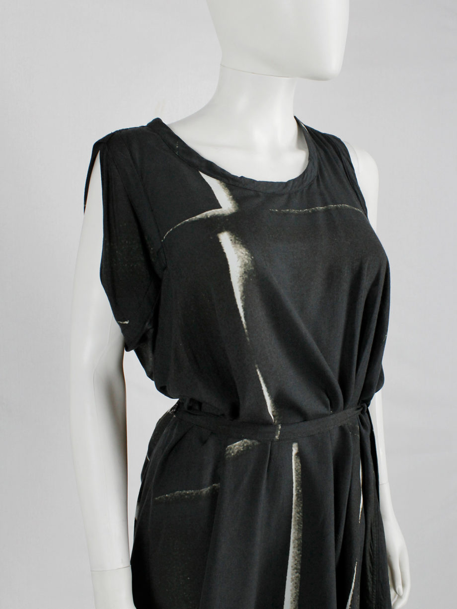 Ann Demeulemeester black dress with beige spraypaint print and straps spring 2011 (4)