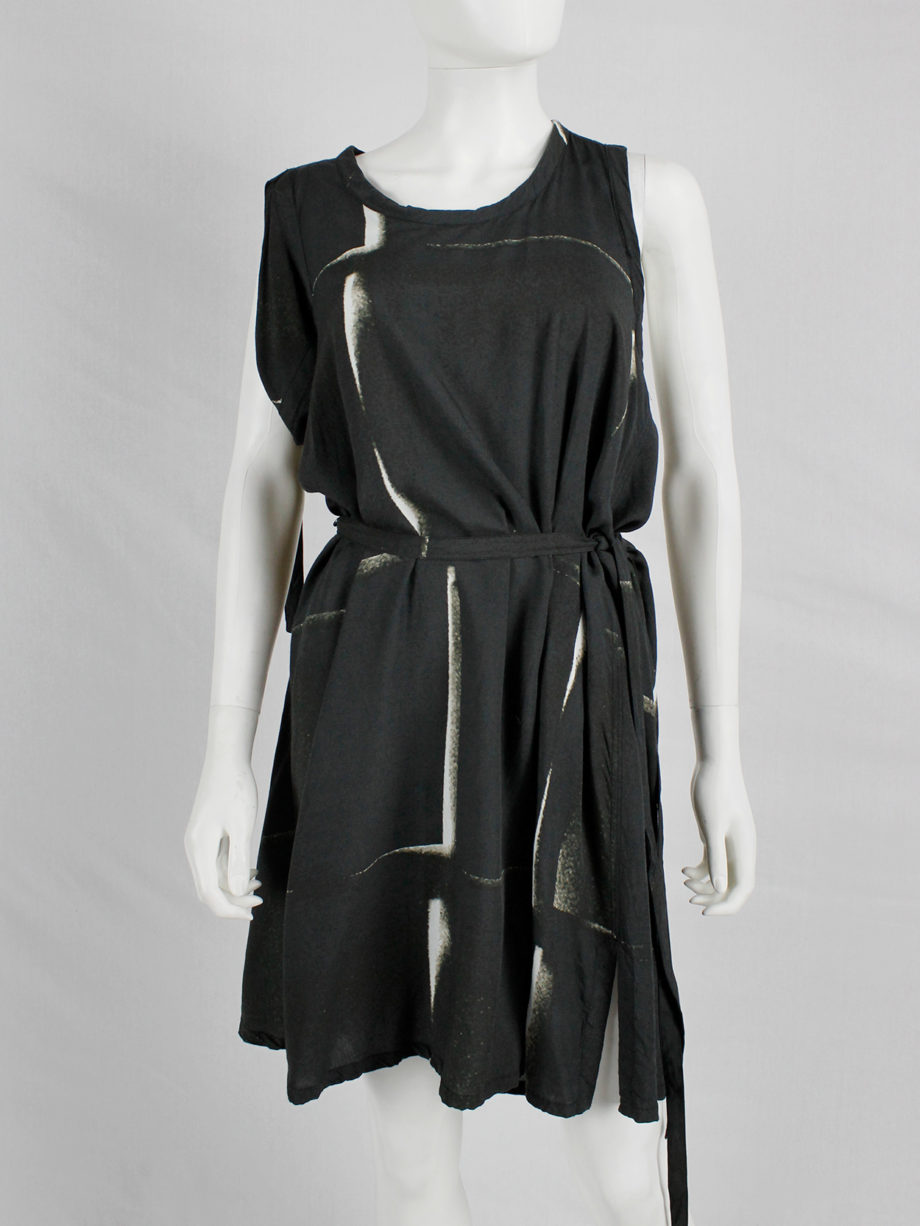 Ann Demeulemeester black dress with beige spraypaint print and straps spring 2011 (6)