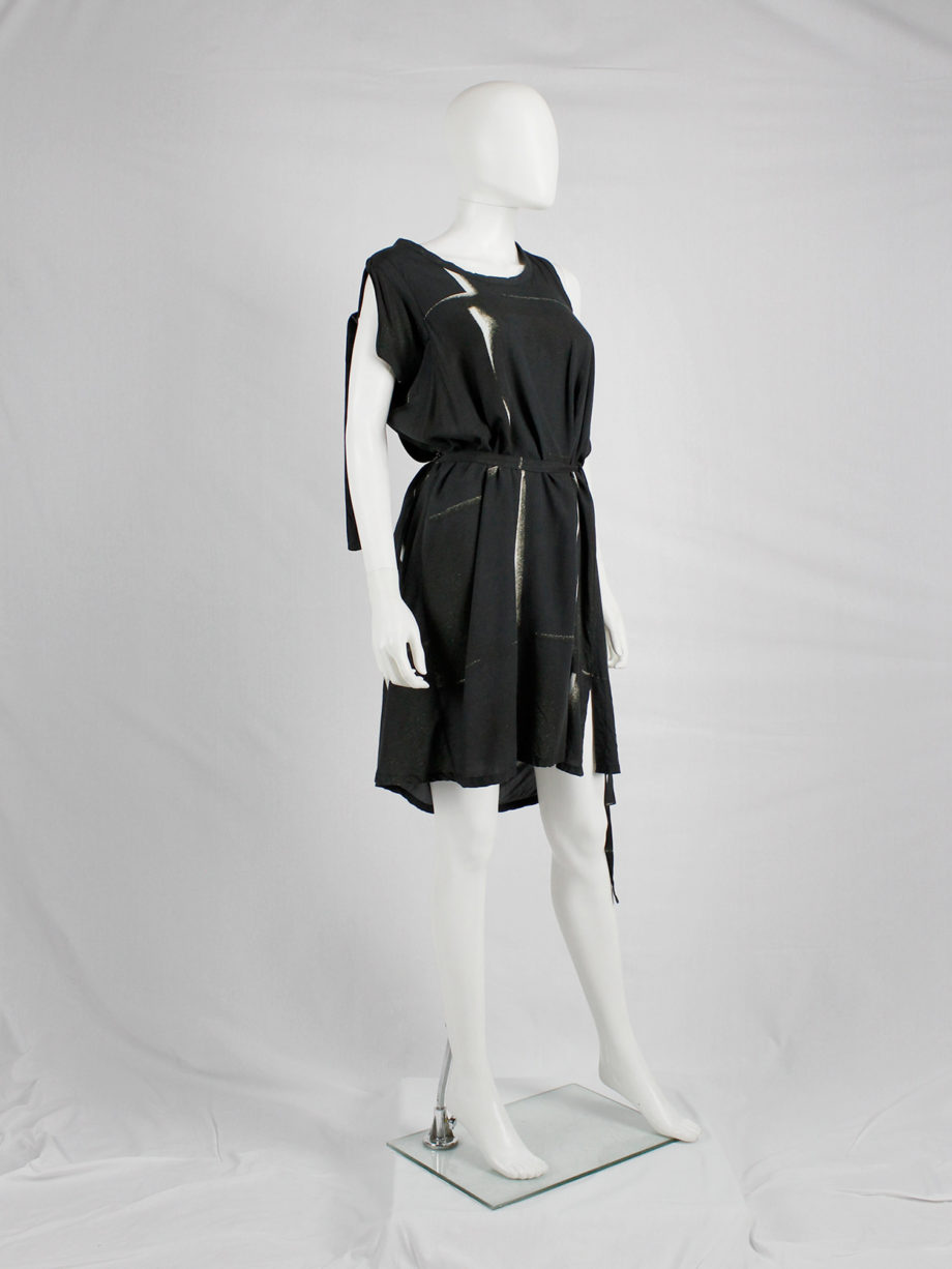 Ann Demeulemeester black dress with beige spraypaint print and straps spring 2011 (8)