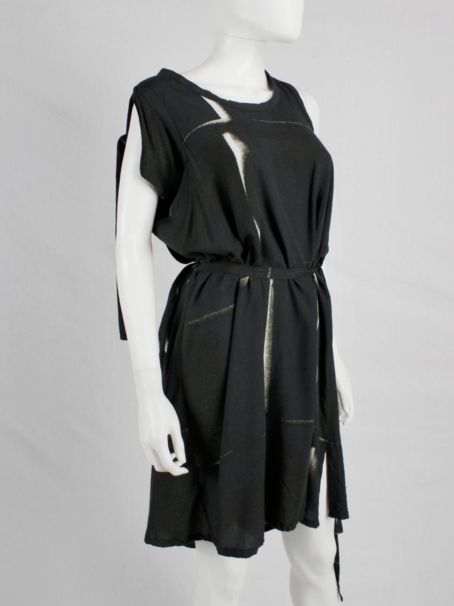 Ann Demeulemeester black dress with beige spraypaint print and straps spring 2011 (9)