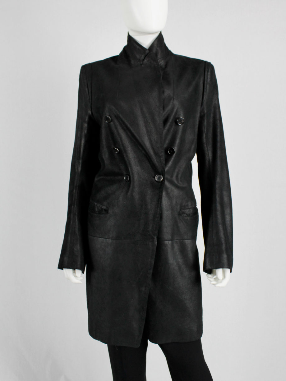 Ann Demeulemeester black leather double breasted coat (3)