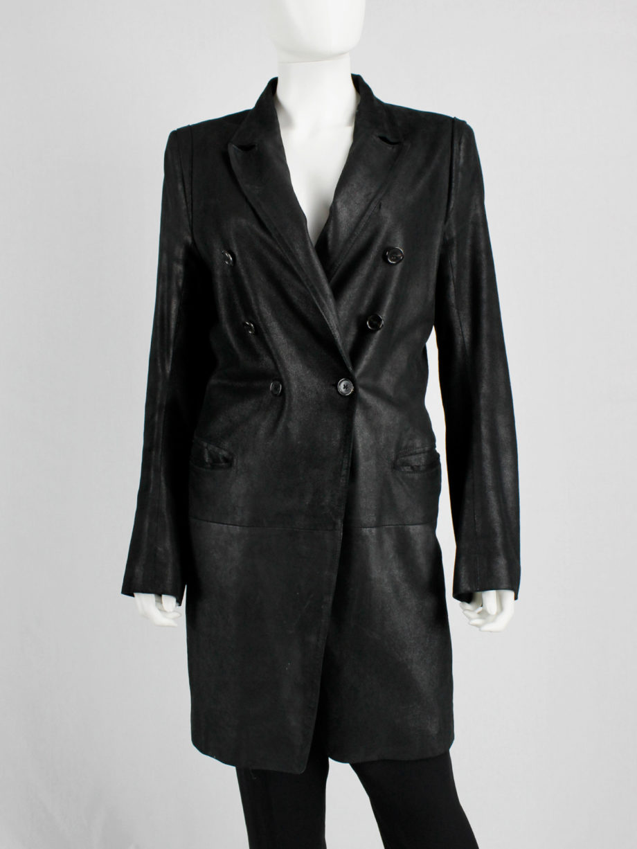 Ann Demeulemeester black leather double breasted coat (4)