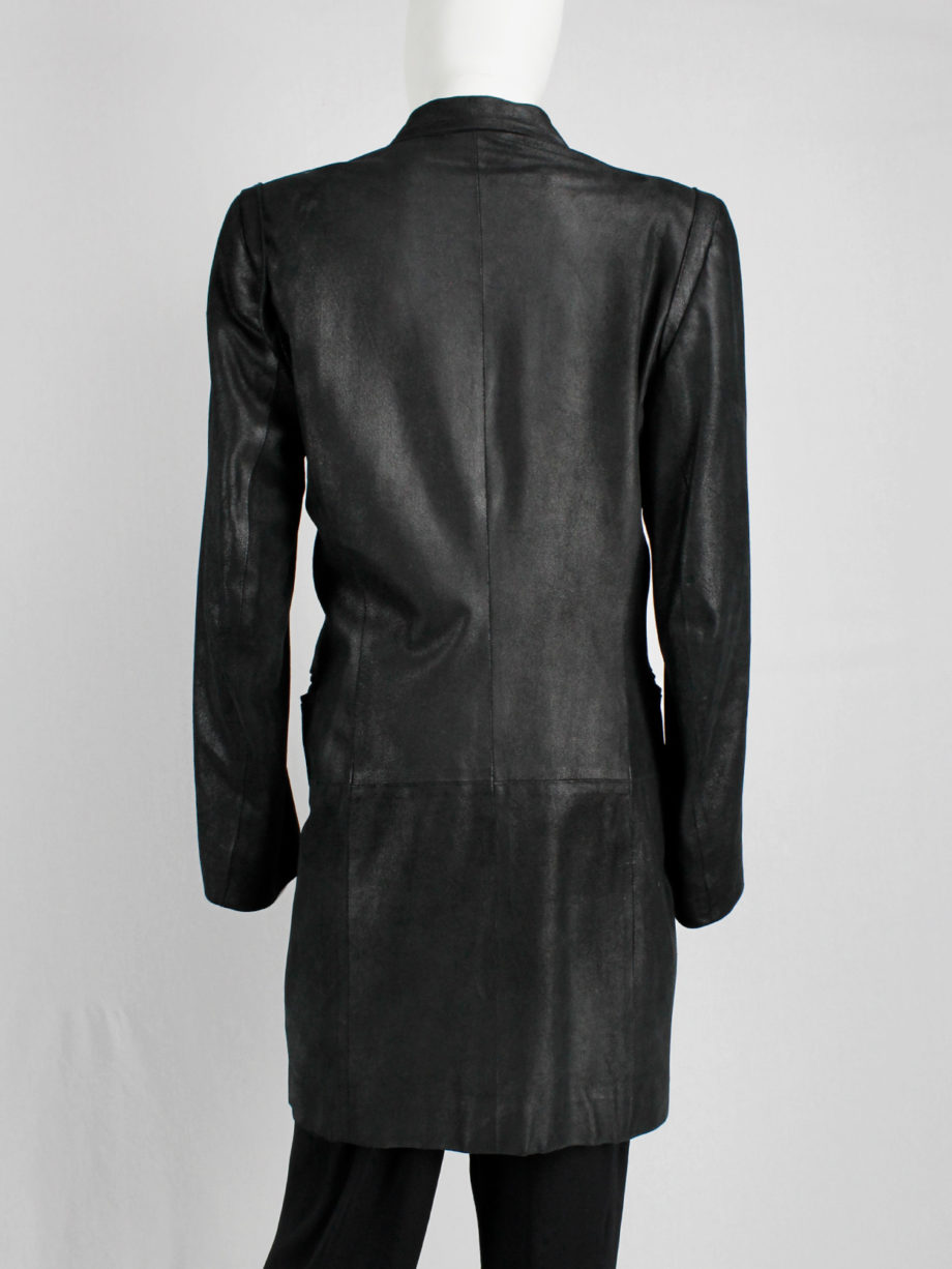Ann Demeulemeester black leather double breasted coat (8)