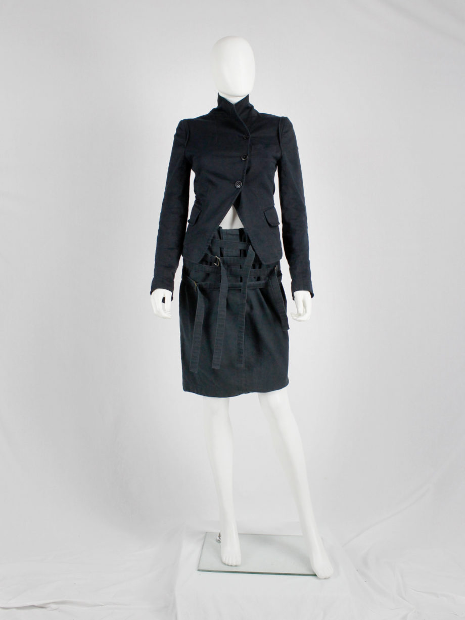 Ann Demeulemeester dark blue skirt with multiple front belt straps spring 2003 (7)