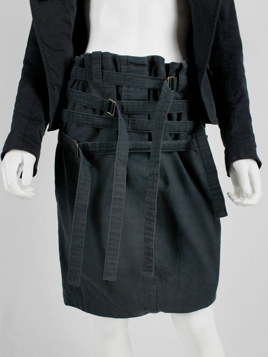 Ann Demeulemeester dark blue skirt with multiple front belt straps spring 2003 (8)