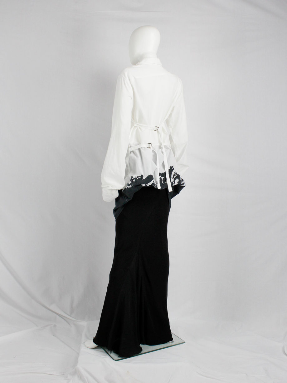 Ann Demeulemeester white draped asymmetric shirt with straps and forest print fall 2007 (11)
