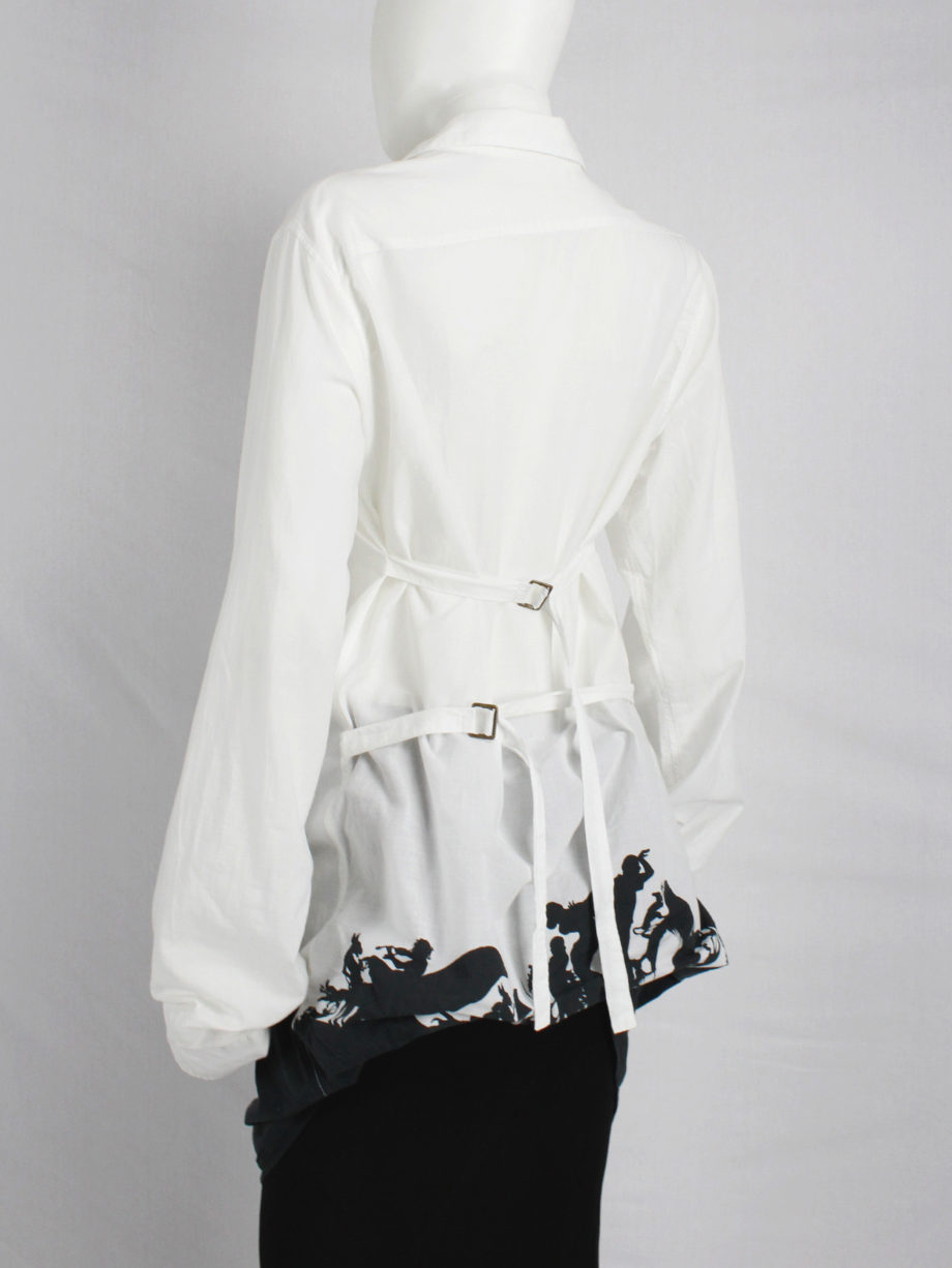 Ann Demeulemeester white draped asymmetric shirt with straps and forest print fall 2007 (12)