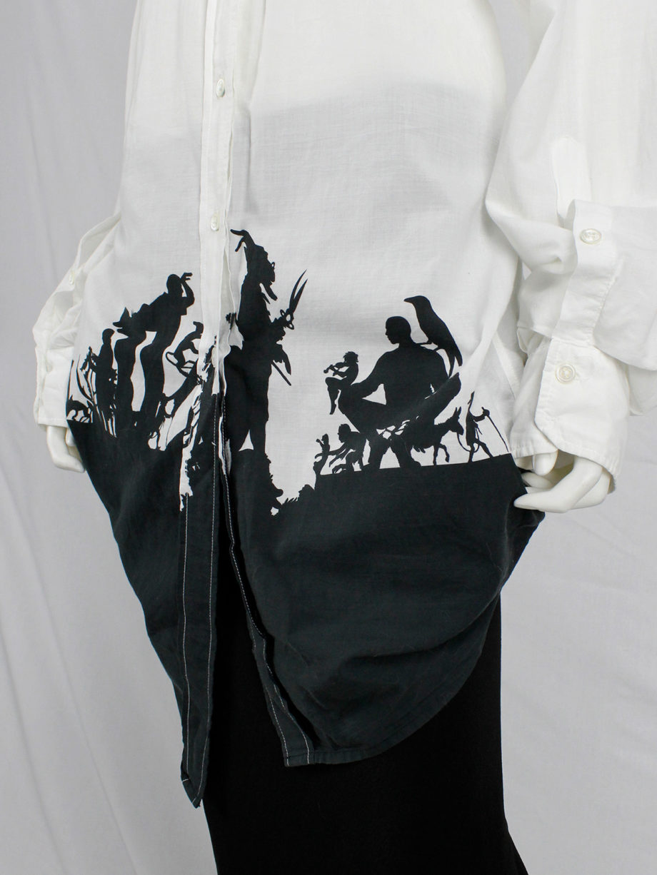 Ann Demeulemeester white draped asymmetric shirt with straps and forest print fall 2007 (5)