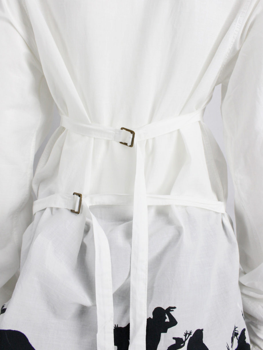 Ann Demeulemeester white draped asymmetric shirt with straps and forest print fall 2007 (8)