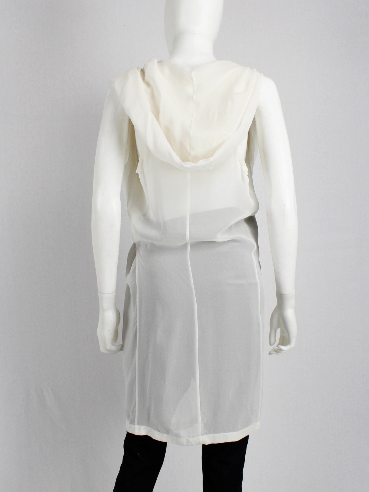 Ann Demeulemeester white sleeveless draped top with hood spring 2009 (8)