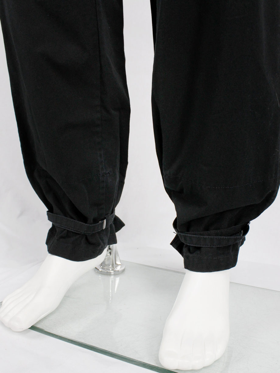 Bernhard Willhelm black harem trousers with belted legs and asymmetric closure (3)