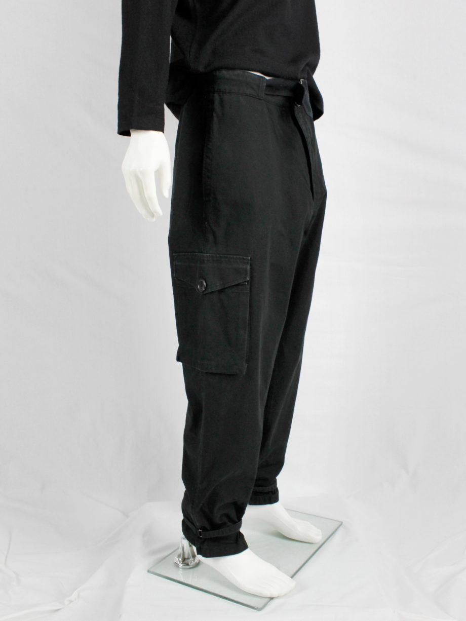 Bernhard Willhelm black harem trousers with belted legs and asymmetric closure (7)