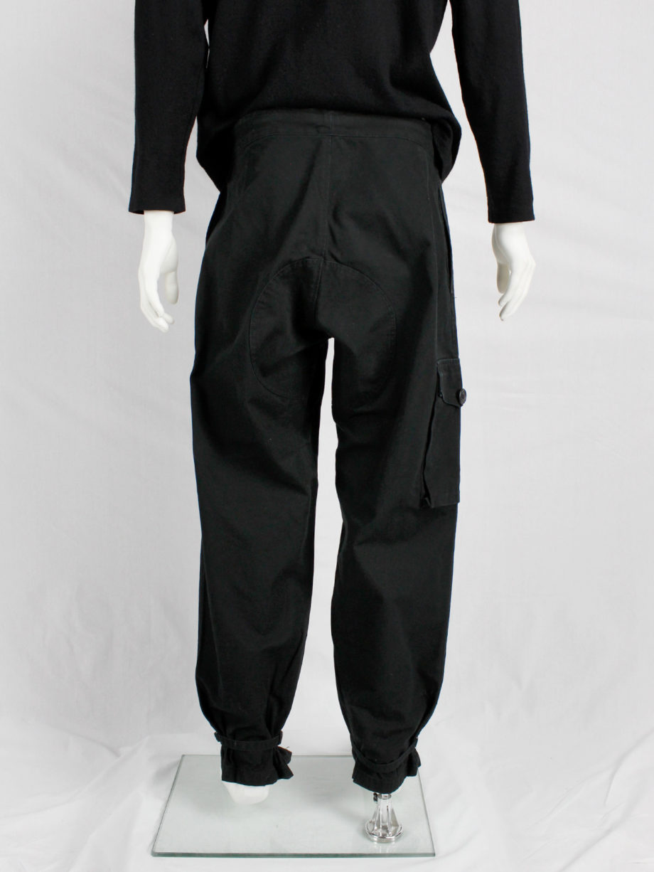 Bernhard Willhelm black harem trousers with belted legs and asymmetric closure (9)