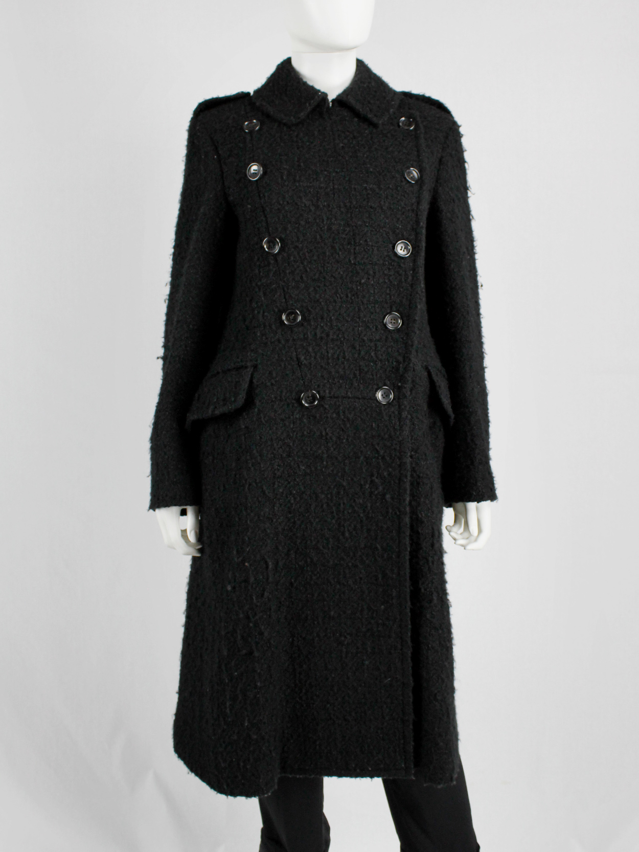 Comme des Garçons tricot black double breasted military-style coat