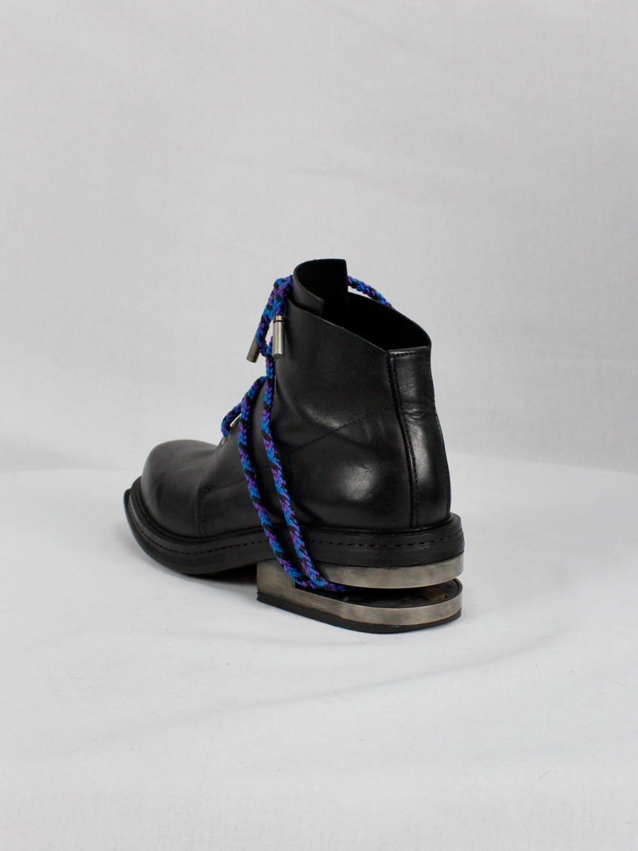 Dirk Bikkembergs black ankle boots with metal slit heel and purple cord fall 1994 (1)