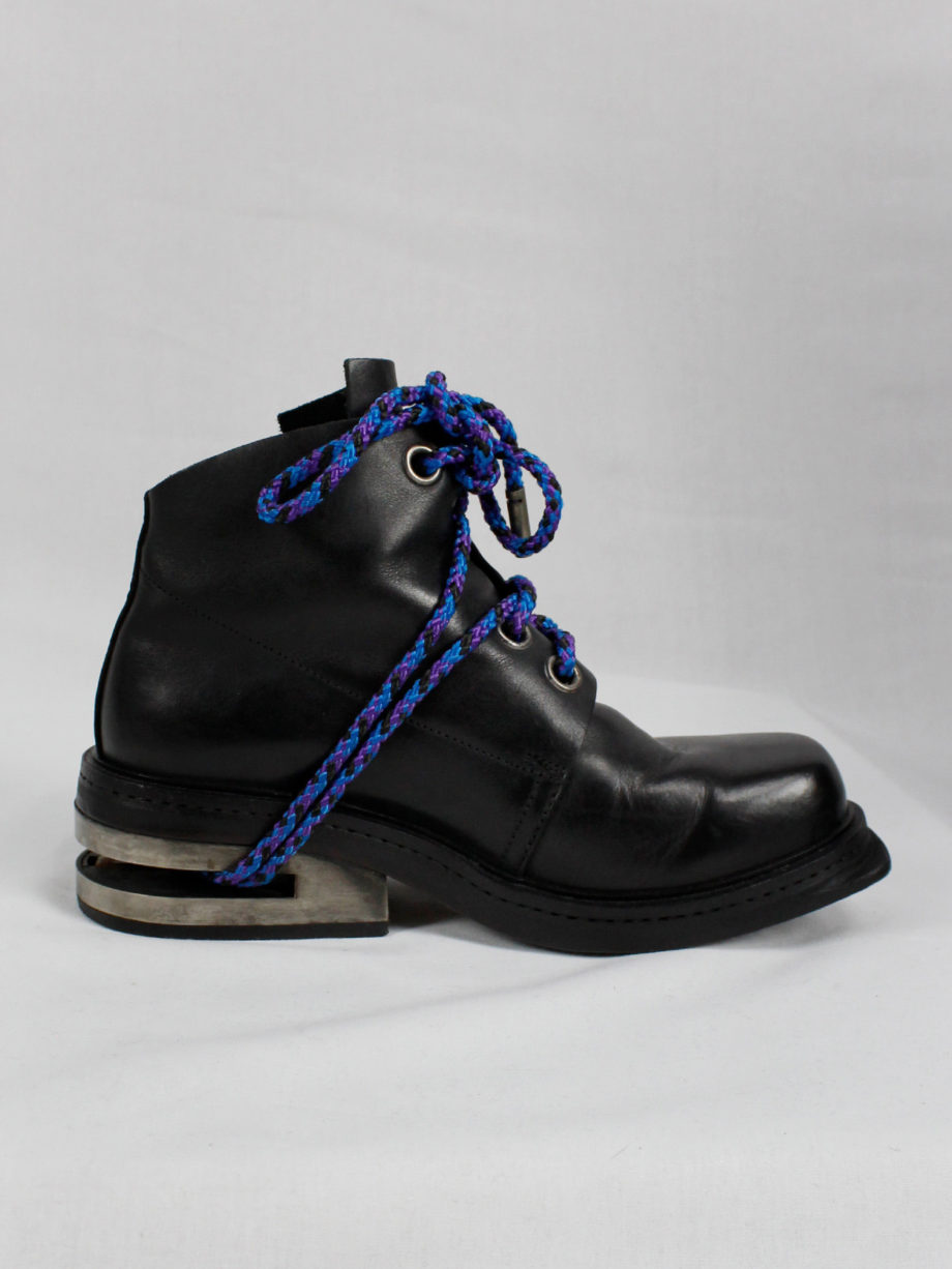 Dirk Bikkembergs black ankle boots with metal slit heel and purple cord fall 1994 (19)