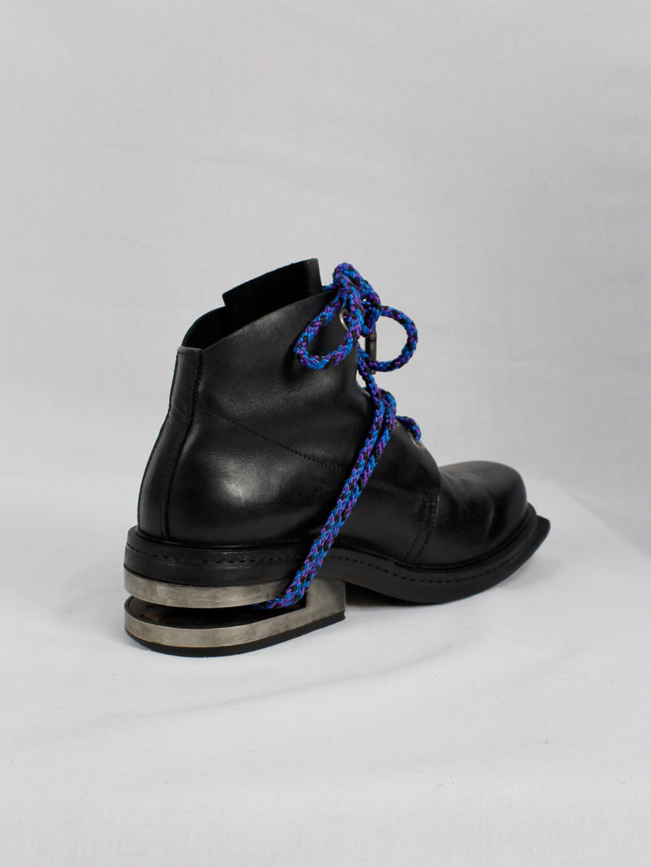 Dirk Bikkembergs black ankle boots with metal slit heel and purple cord fall 1994 (20)