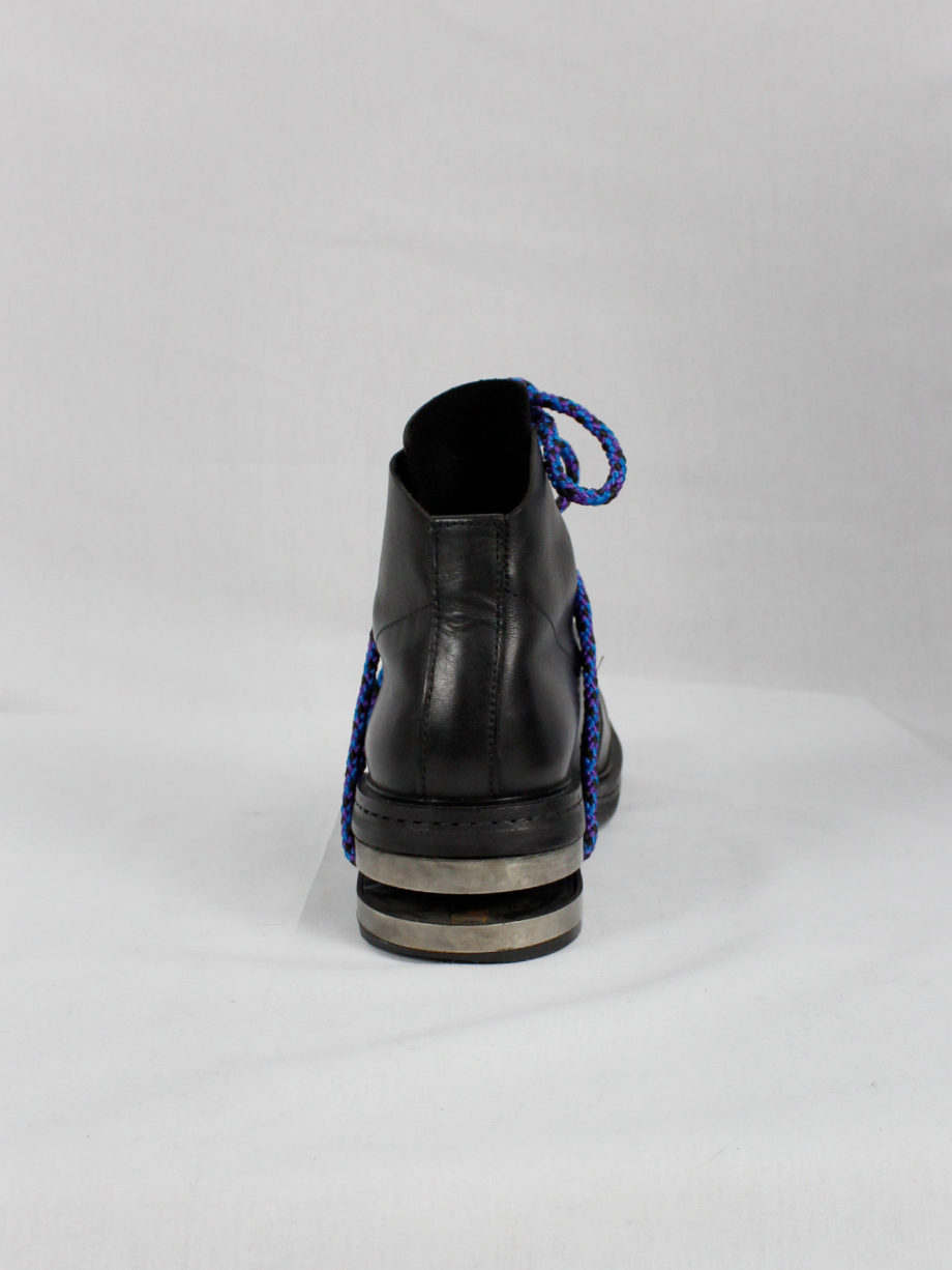 Dirk Bikkembergs black ankle boots with metal slit heel and purple cord fall 1994 (21)