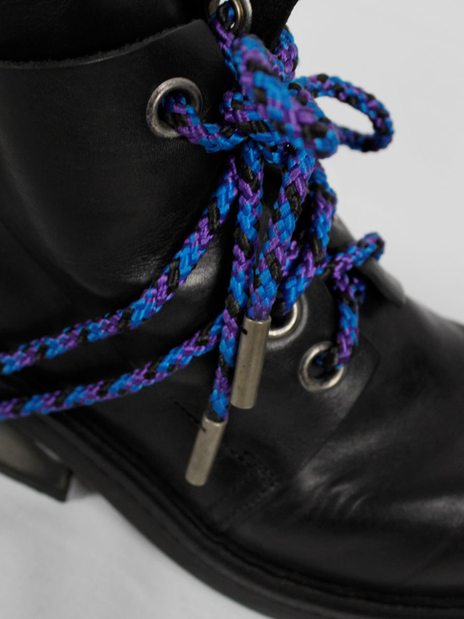 Dirk Bikkembergs black ankle boots with metal slit heel and purple cord fall 1994 (9)