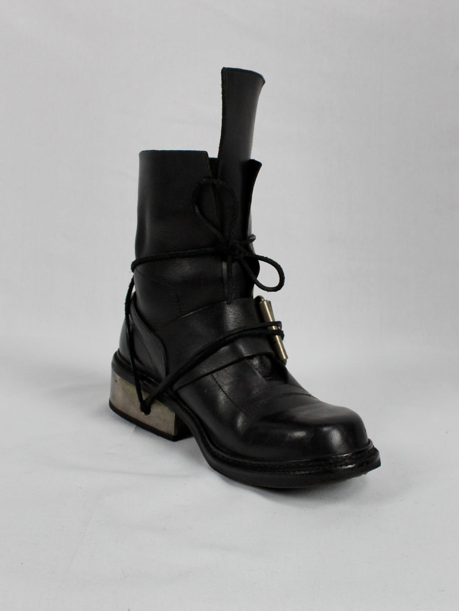 Dirk Bikkembergs black tall boots with belt and laces through the metal heel 1990s 90s (10)