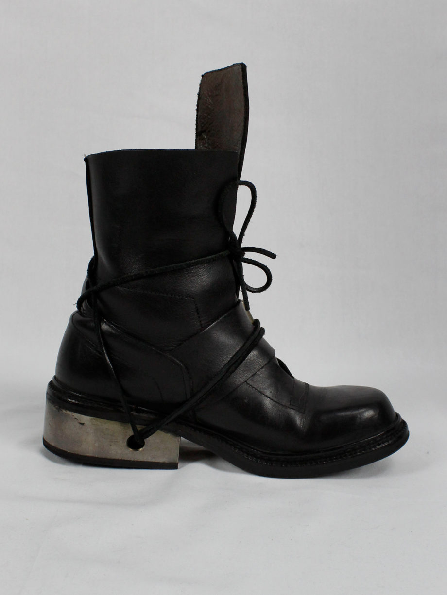 Dirk Bikkembergs black tall boots with belt and laces through the metal heel 1990s 90s (11)
