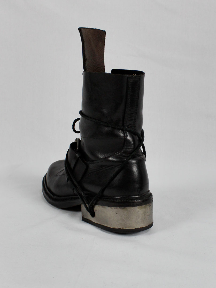 Dirk Bikkembergs black tall boots with belt and laces through the metal heel 1990s 90s (14)