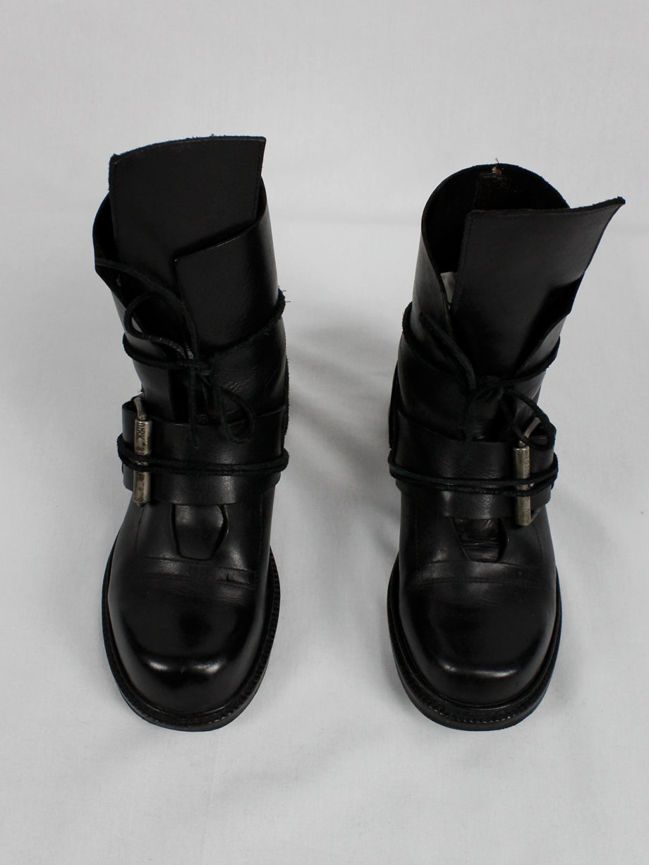 Dirk Bikkembergs black tall boots with belt and laces through the metal heel 1990s 90s (17)
