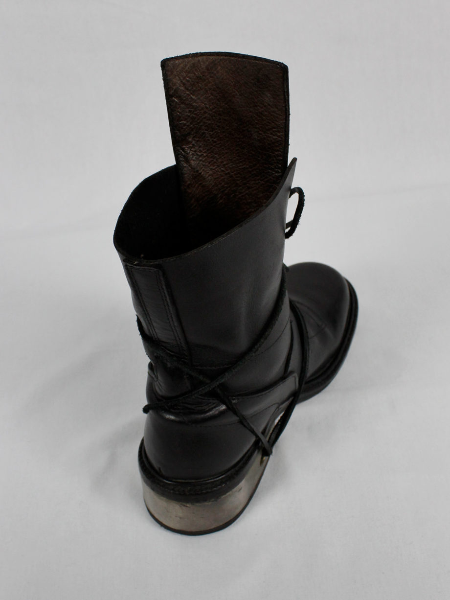 Dirk Bikkembergs black tall boots with belt and laces through the metal heel 1990s 90s (2)