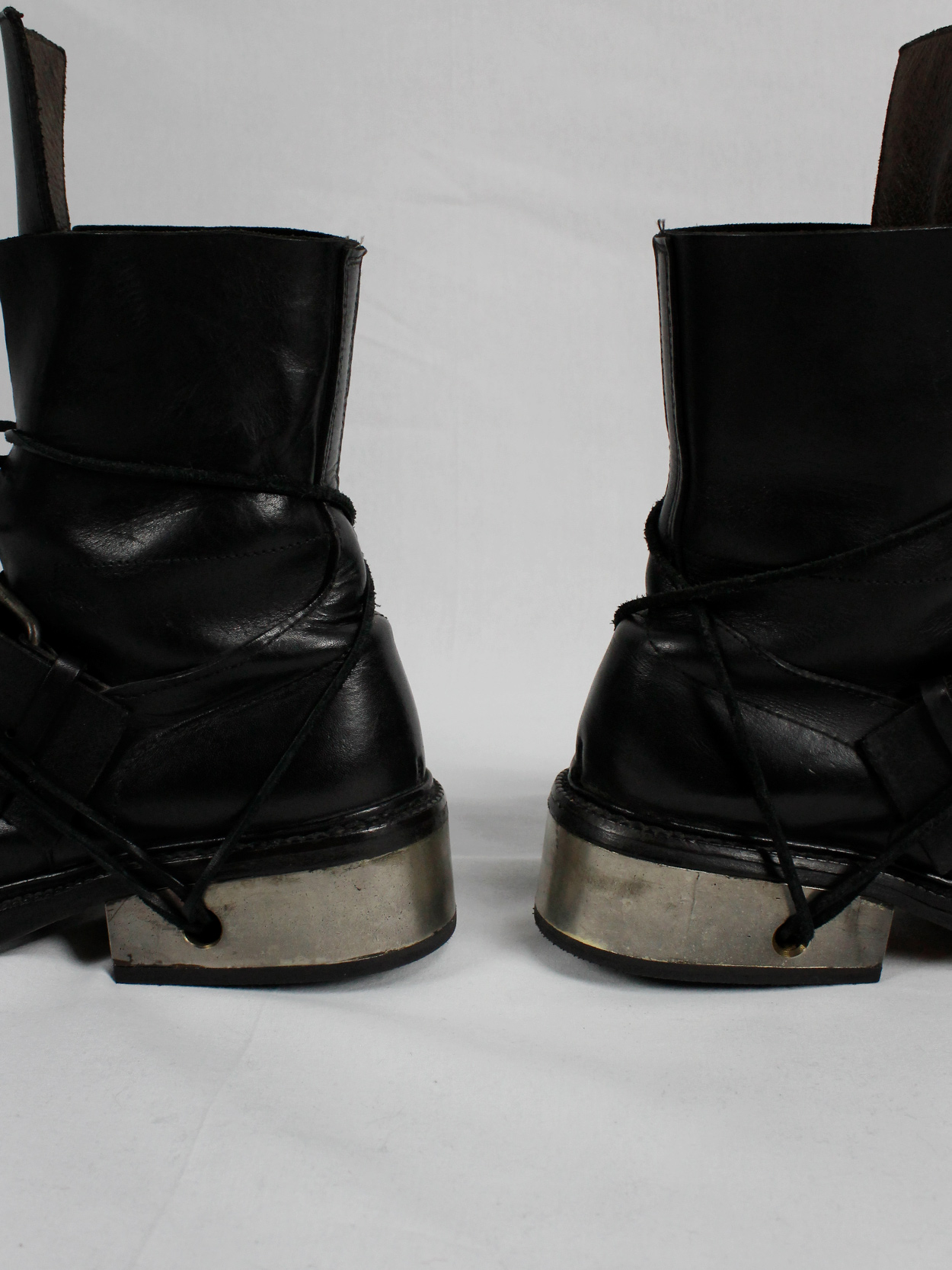 Dirk Bikkembergs black tall boots with belt and laces through the metal heel 1990s 90s (20)
