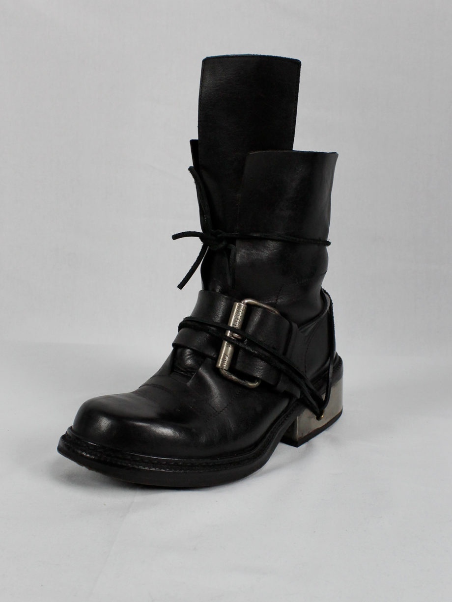 Dirk Bikkembergs black tall boots with belt and laces through the metal heel 1990s 90s (8)